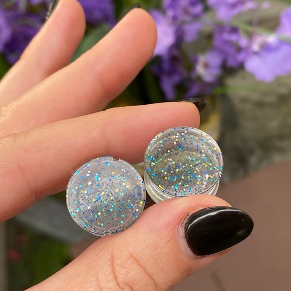 Plug Gauge Size 0 Earrings Blue Sparkly Clear - Picture 4 of 11